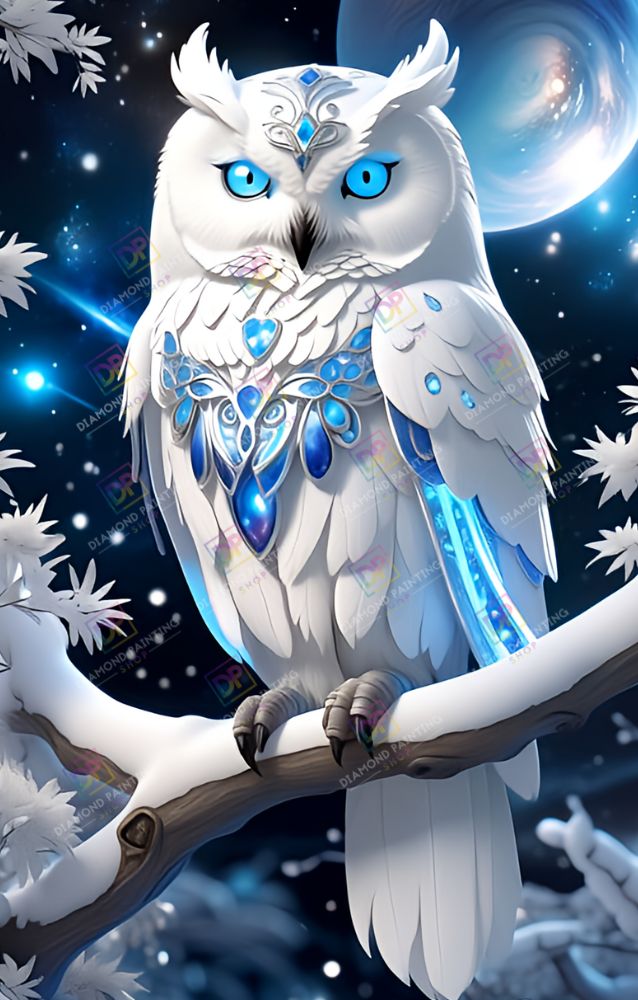 Weiße Fantasie Schneeeule mit AB Steine