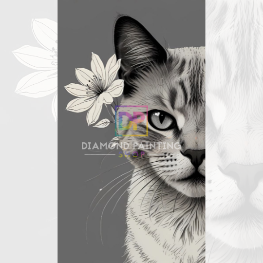 Anmutige Stille – Katze mit Blüte mit Fairy Steine