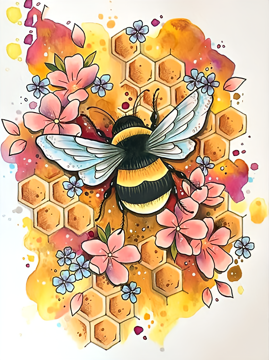 Aquarell Bee mit Feenstaub-Steine