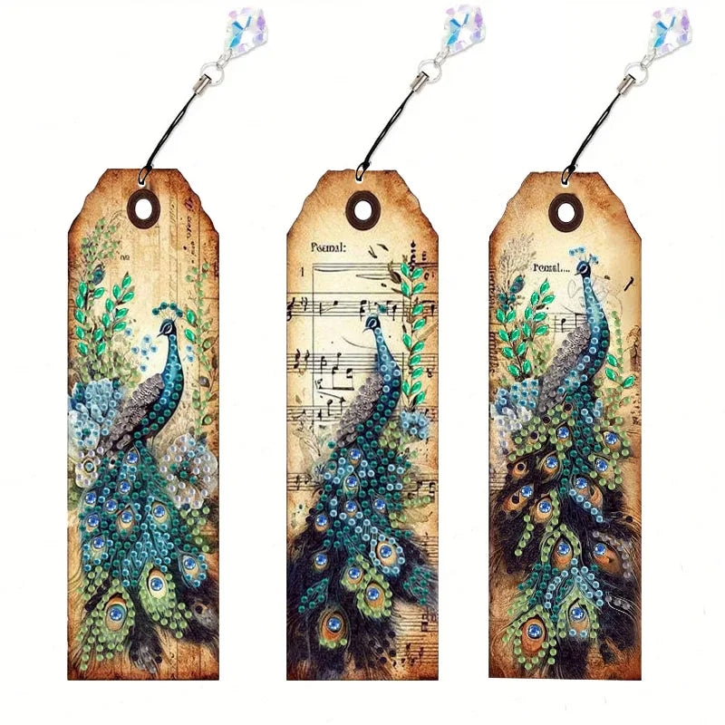 Diamond Painting Lesezeichen 3er Set – Strass Bookmarks mit Anhänger | 19,5 × 5,8 cm