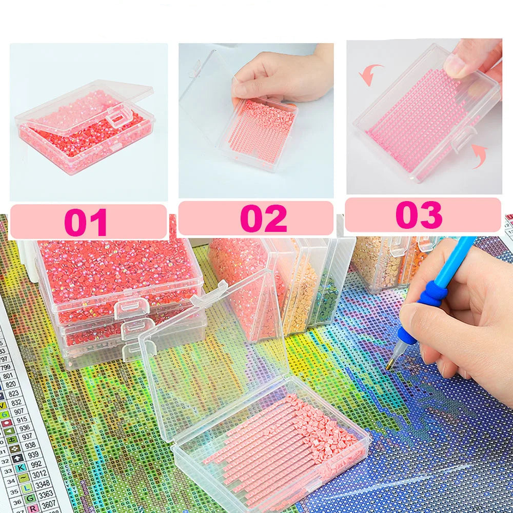Diamond Painting Aufbewahrungsbox – 30 Dosen mit Deckel & DMC-Sticker | Ordnungssystem für Steine