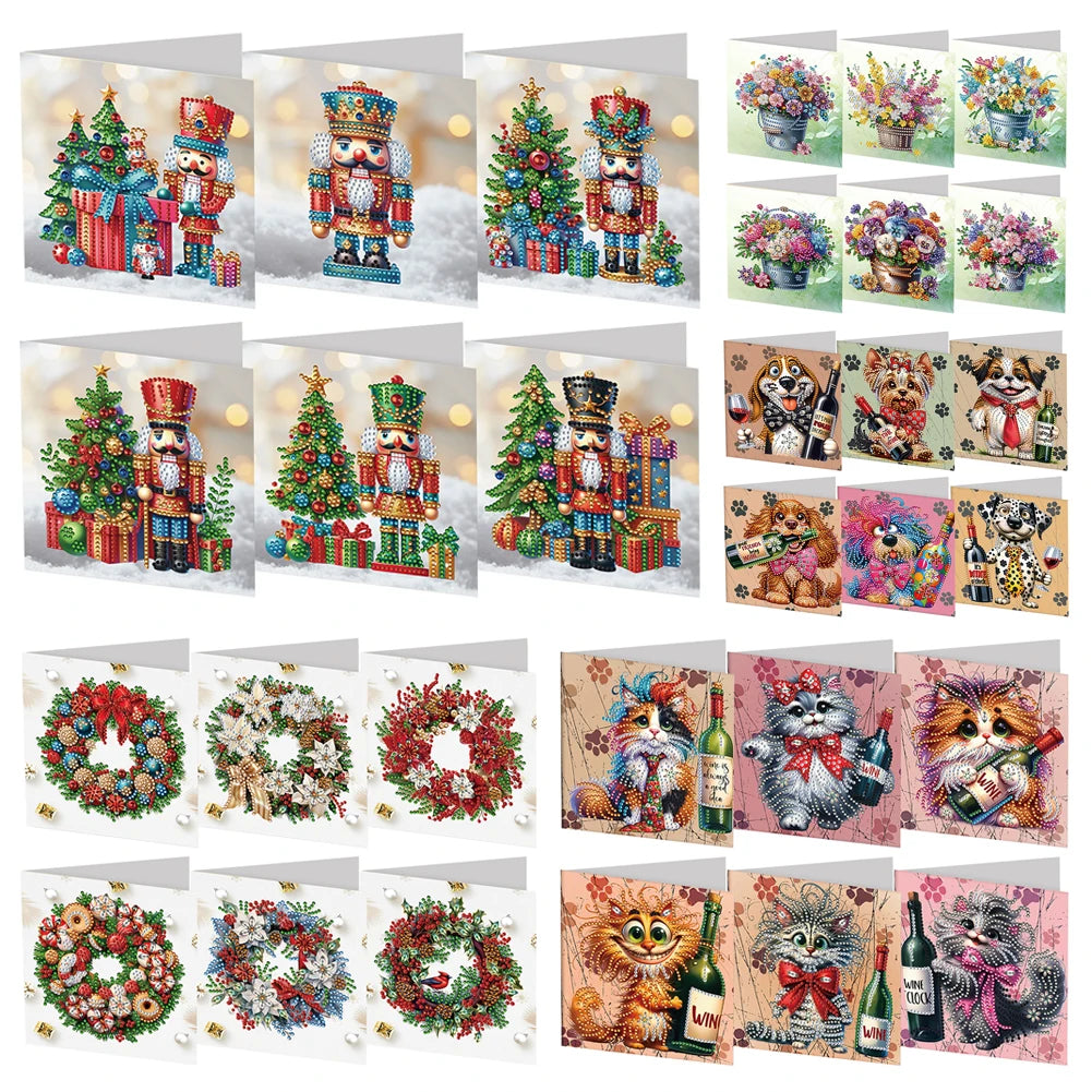 6er-Set Weihnachtskarten mit Strasssteinen – 15x15 cm