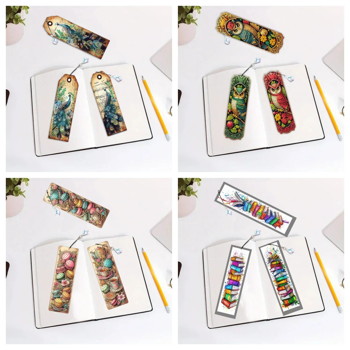 Diamond Painting Lesezeichen 3er Set – Strass Bookmarks mit Anhänger | 19,5 × 5,8 cm