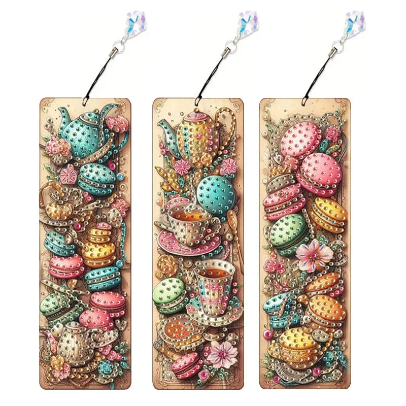 Diamond Painting Lesezeichen 3er Set – Strass Bookmarks mit Anhänger | 19,5 × 5,8 cm