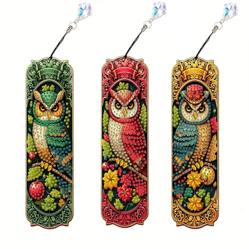 Diamond Painting Lesezeichen 3er Set – Strass Bookmarks mit Anhänger | 19,5 × 5,8 cm