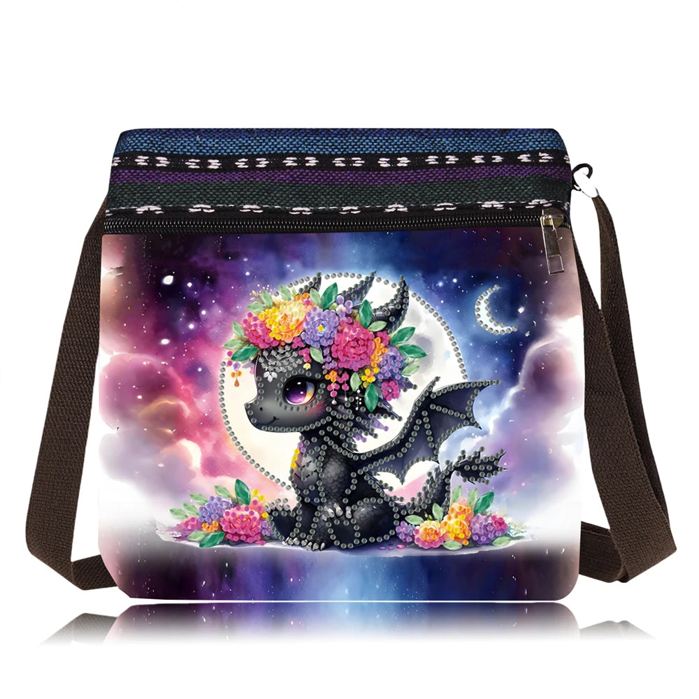 Diamond Painting Umhängetasche – Glitzernde Mini-Tasche mit 3D-Strassmotiv & Reißverschluss (22 × 21,5 cm)