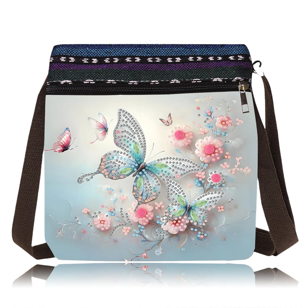 Diamond Painting Umhängetasche – Glitzernde Mini-Tasche mit 3D-Strassmotiv & Reißverschluss (22 × 21,5 cm)