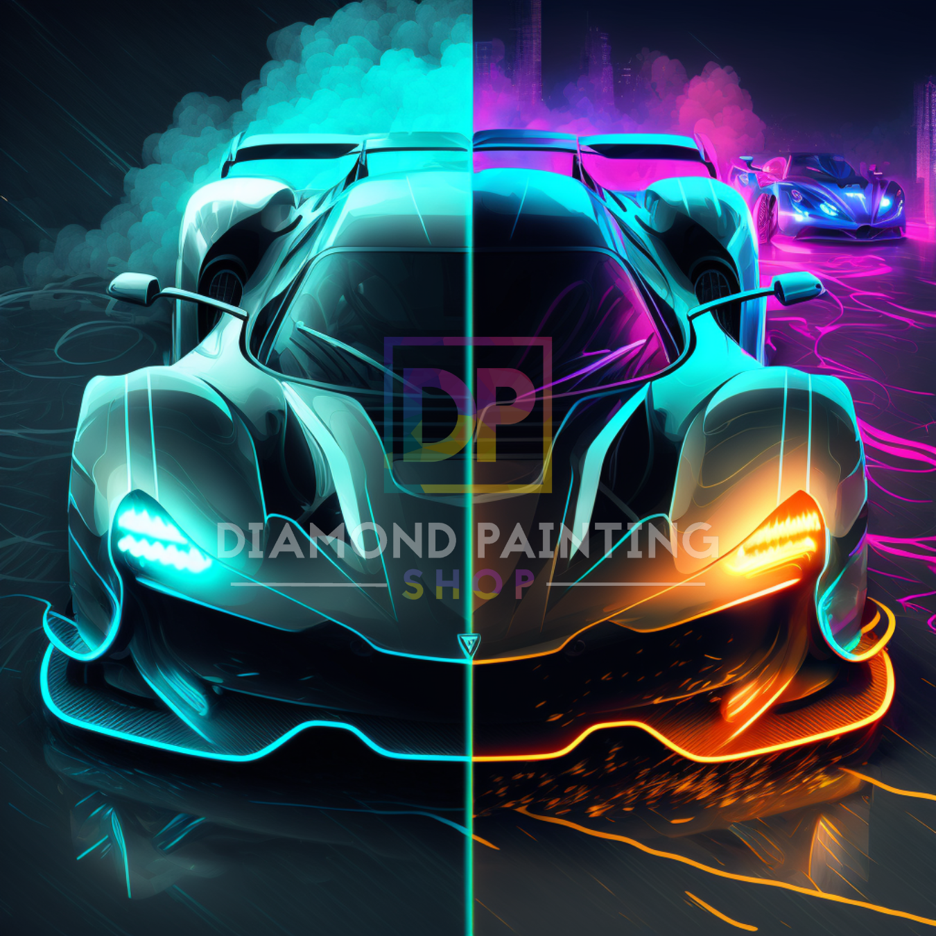 Abstrakter Neon Sportwagen mit AB Farben