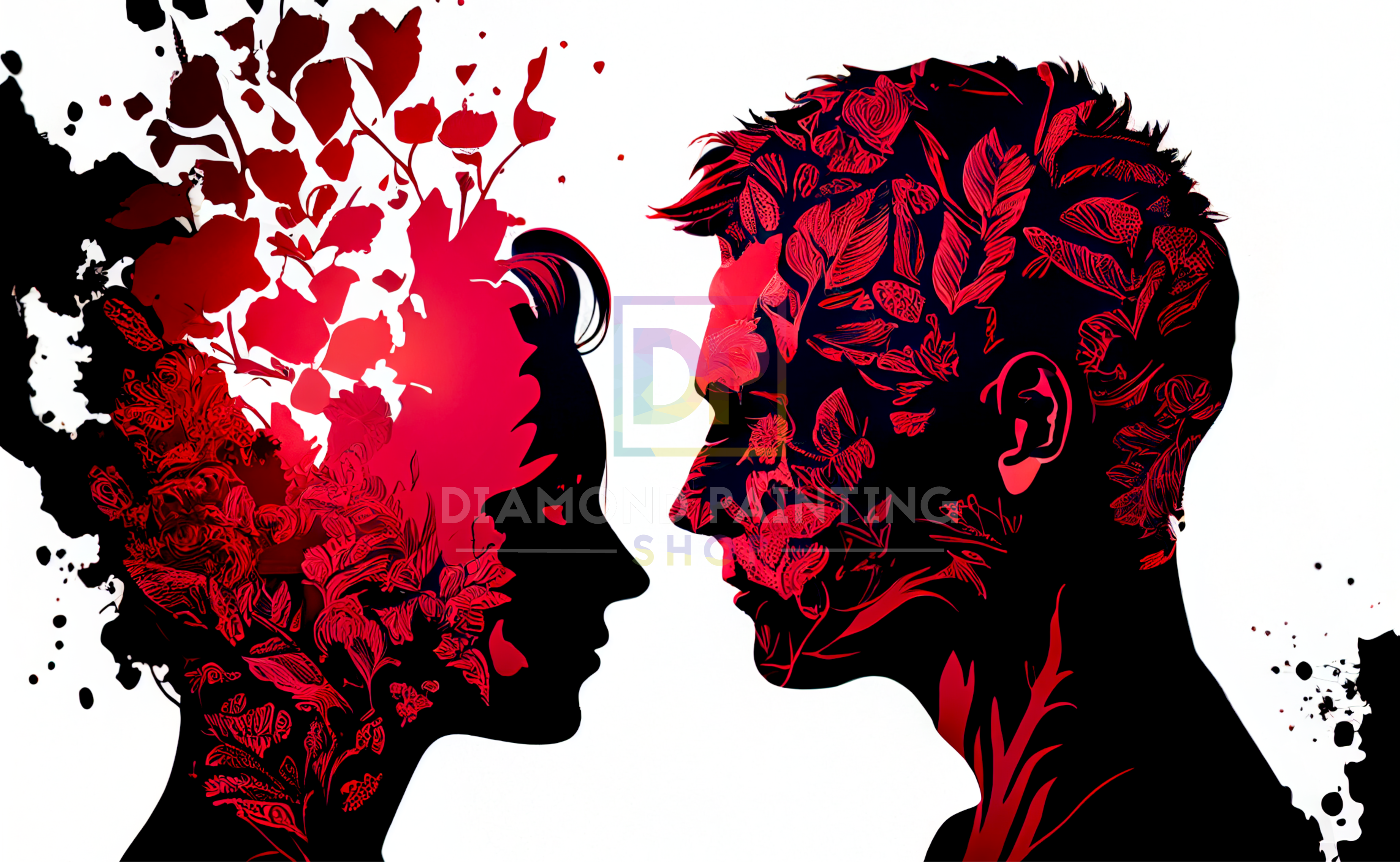 Silhouette Paar Schwarz-Weiß-Rot