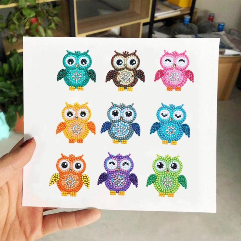 Für Kinder - Eulen Sticker 6x7 cm - DIY Diamond Painting 9 Stk