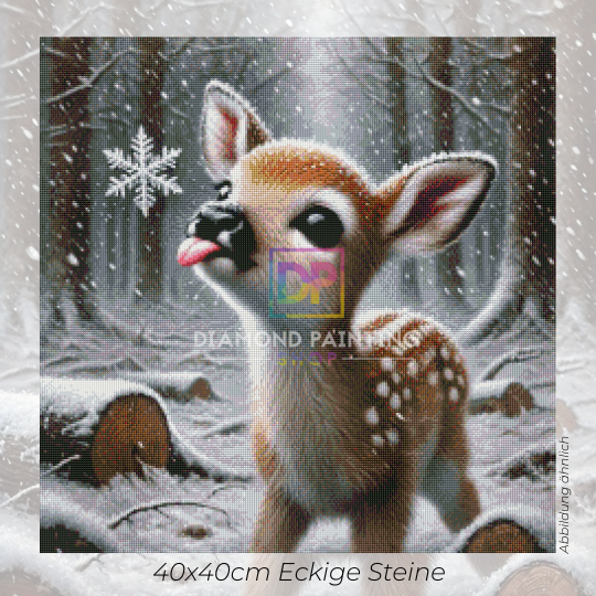 Winterzauber Reh – Diamond Painting mit Glitzersteinen
