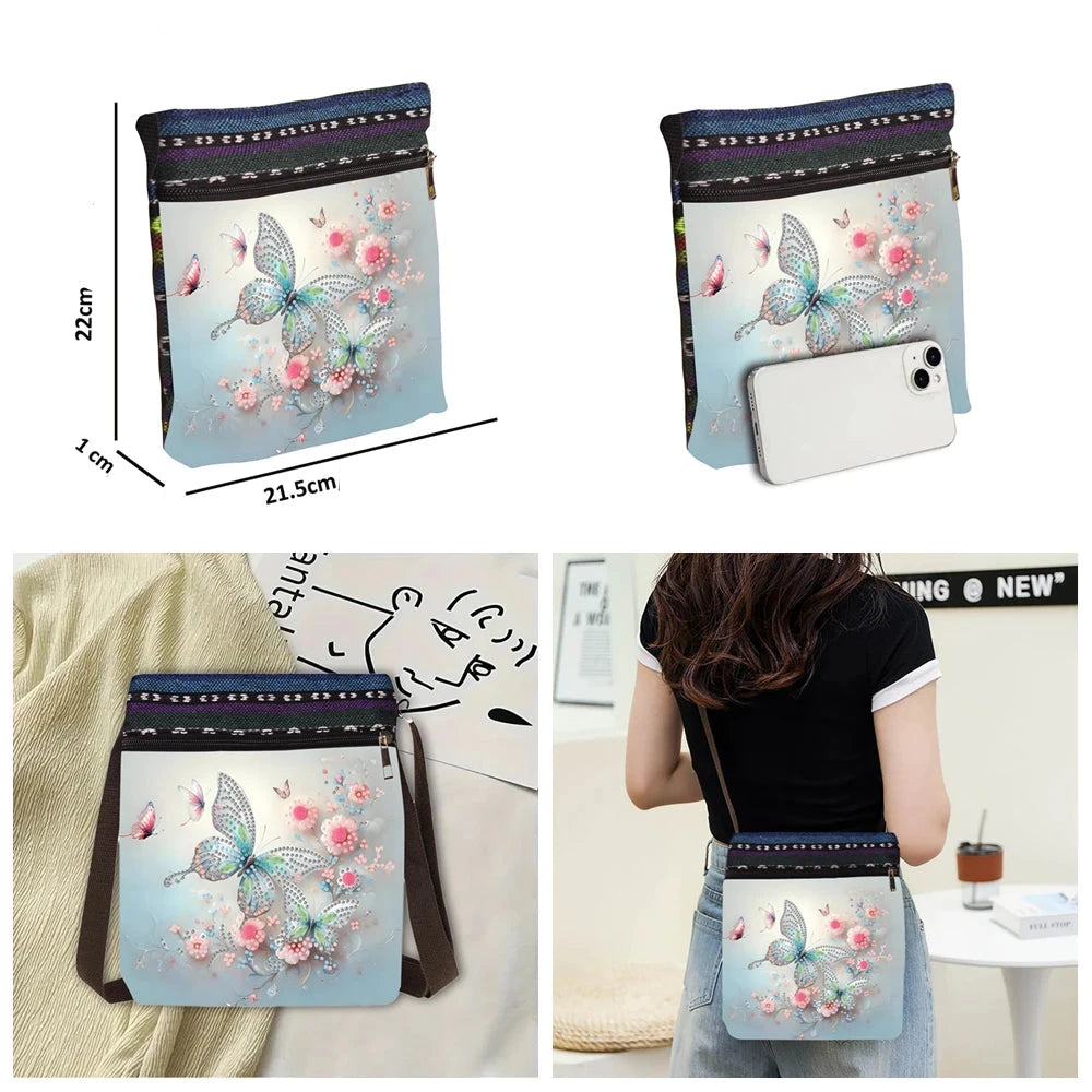 Diamond Painting Umhängetasche – Glitzernde Mini-Tasche mit 3D-Strassmotiv & Reißverschluss (22 × 21,5 cm)