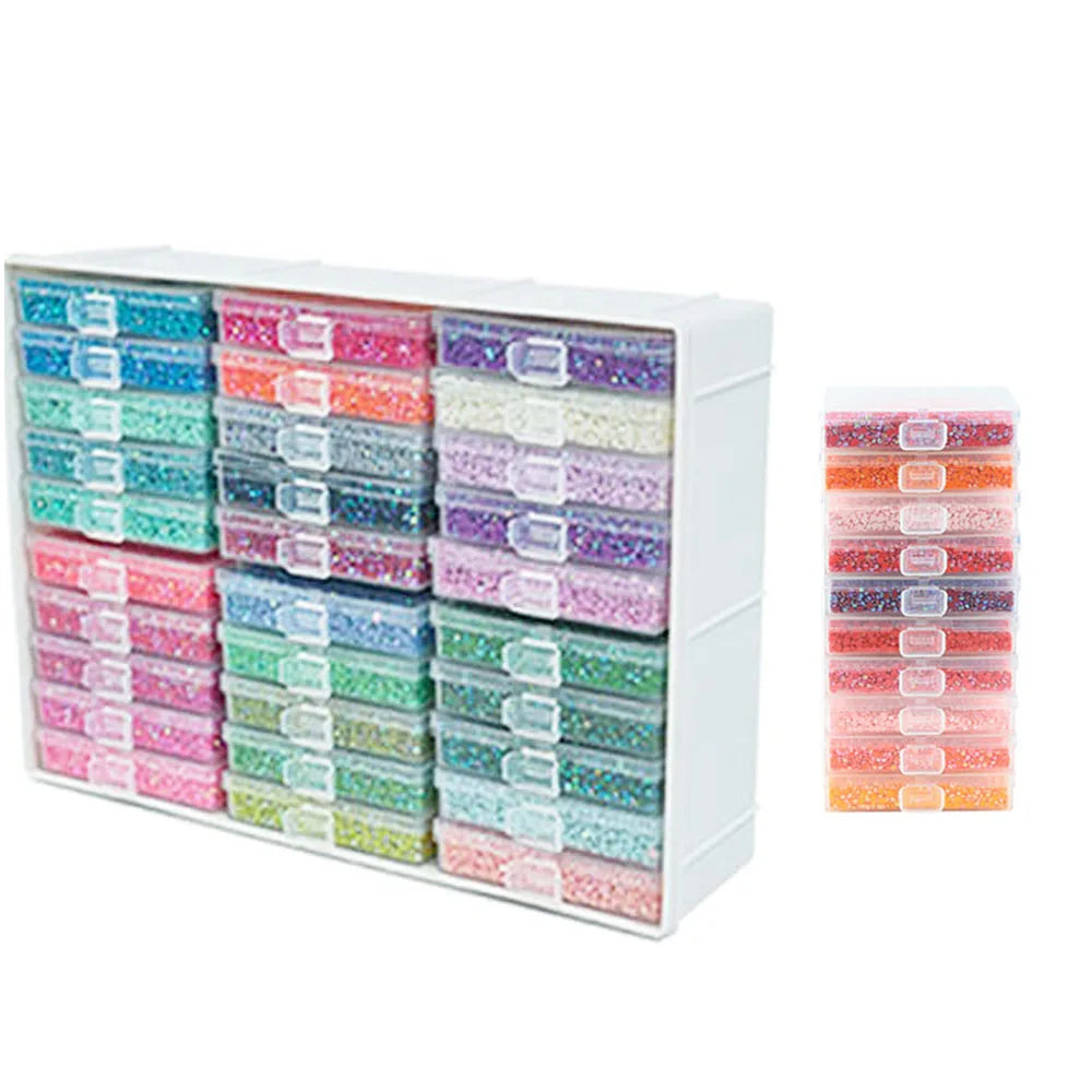 Diamond Painting Aufbewahrungsbox – 30 Dosen mit Deckel & DMC-Sticker | Ordnungssystem für Steine