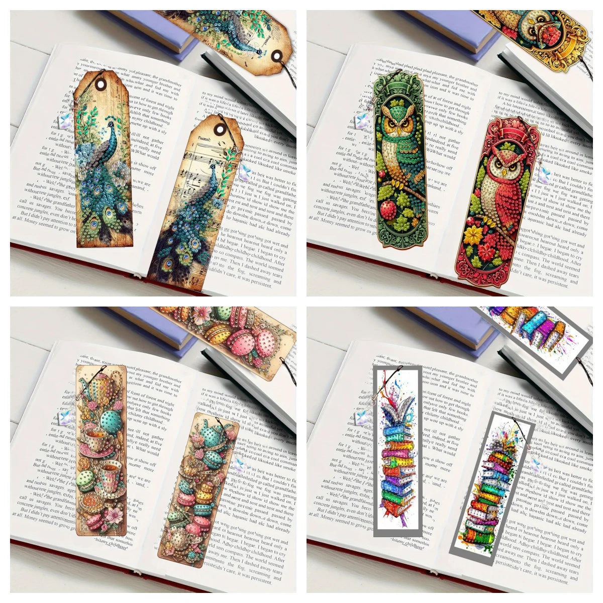 Diamond Painting Lesezeichen 3er Set – Strass Bookmarks mit Anhänger | 19,5 × 5,8 cm
