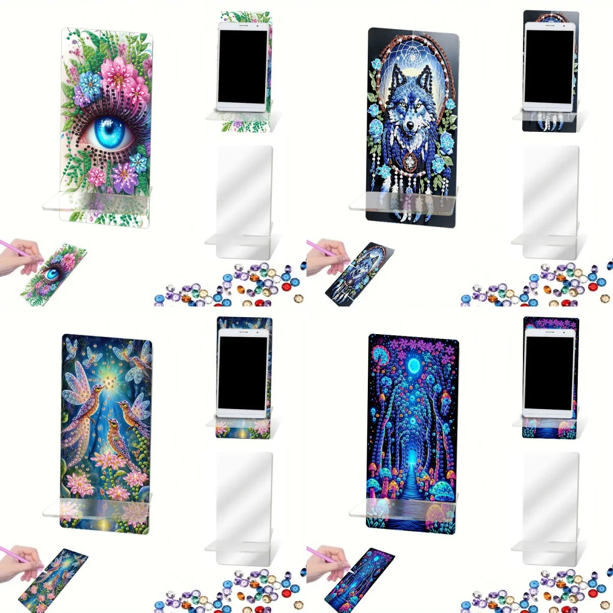 Diamond Painting Handyhalter – Acryl Ständer mit Strass-Design & DIY-Set (18x8 cm)
