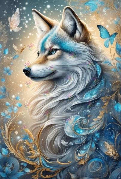 Blue Butterfly Wolf mit Feenstaub Steine