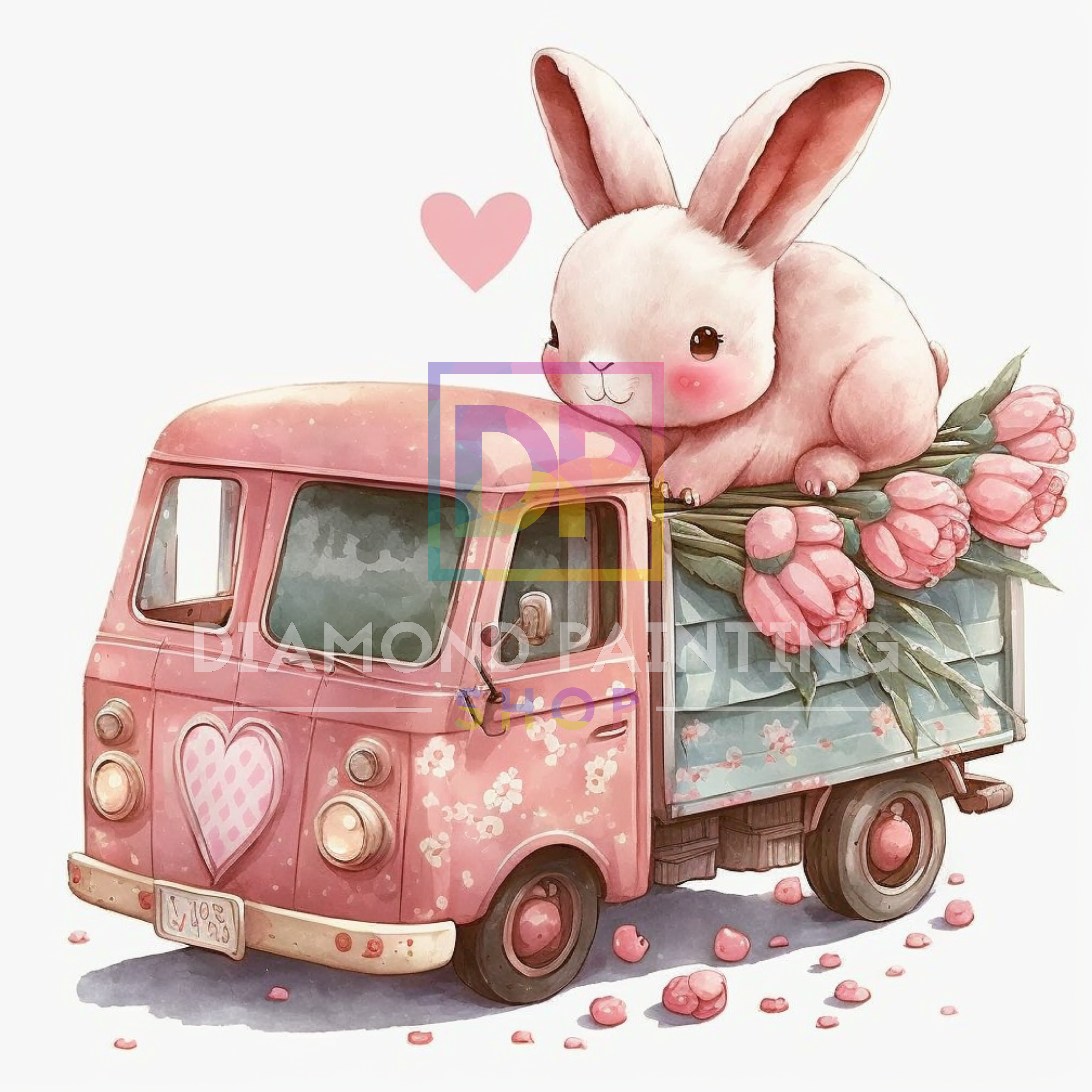 Süßer Hase auf Blumen - Pastell