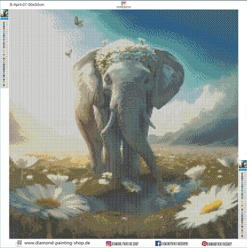 April | Elefant mit Blumenschmuck