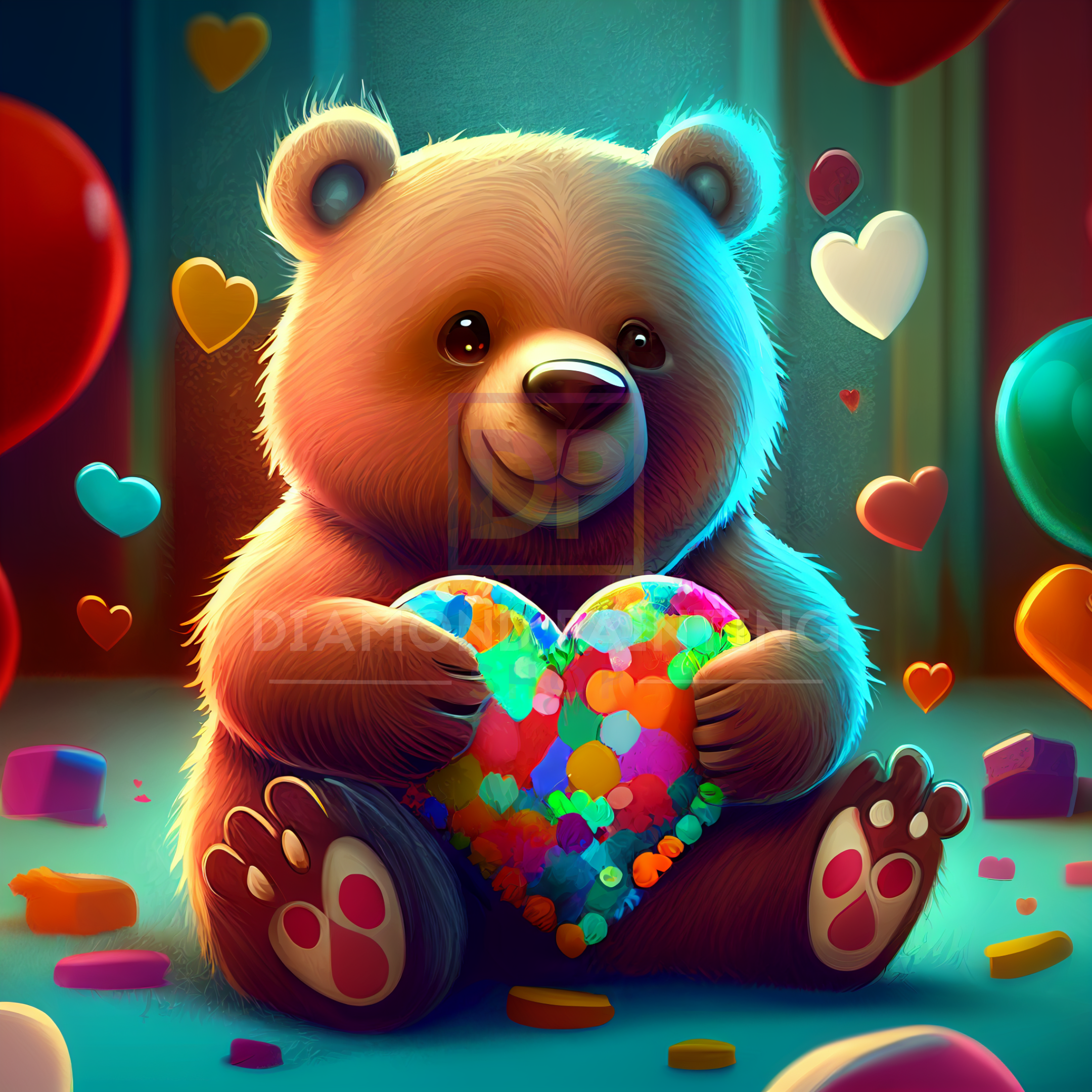 Februar | Teddybär mit Herz mit AB Steine