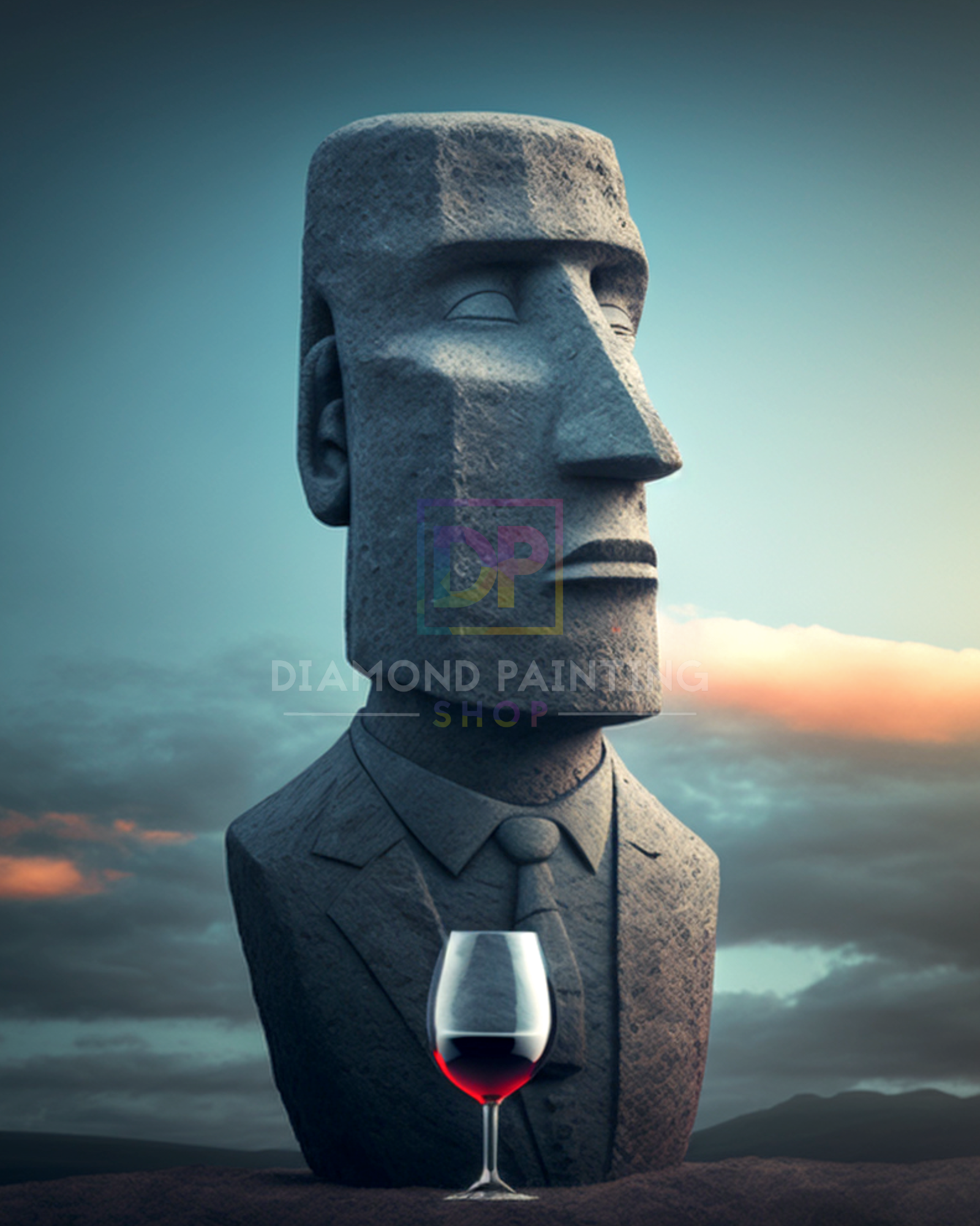 März | Moai Kopf mit Wein