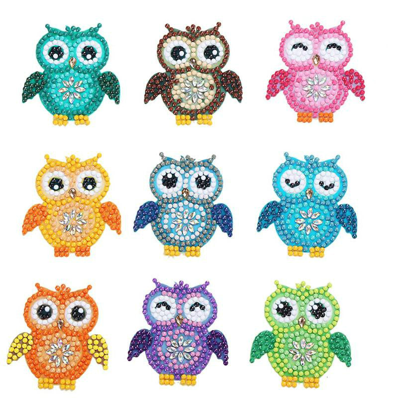 Für Kinder - Eulen Sticker 6x7 cm - DIY Diamond Painting 9 Stk